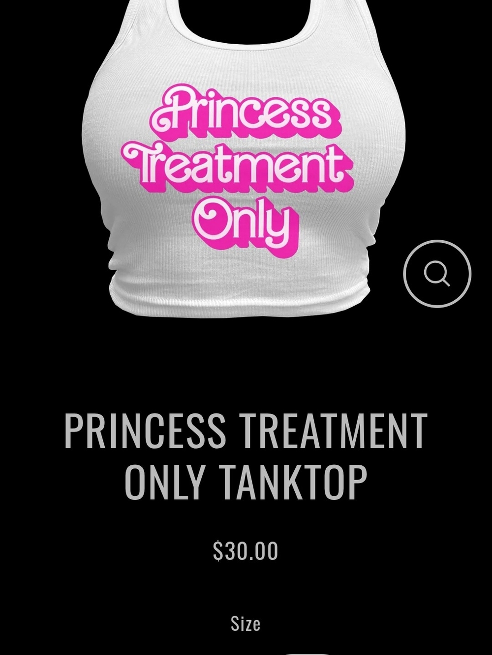 Princess Treatment Only White Crop Tank with Pink Graphic